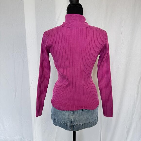 2000s Fuchsia Cableknit Turtleneck Sweater \ Y2K Sweater - Picture 6 of 6